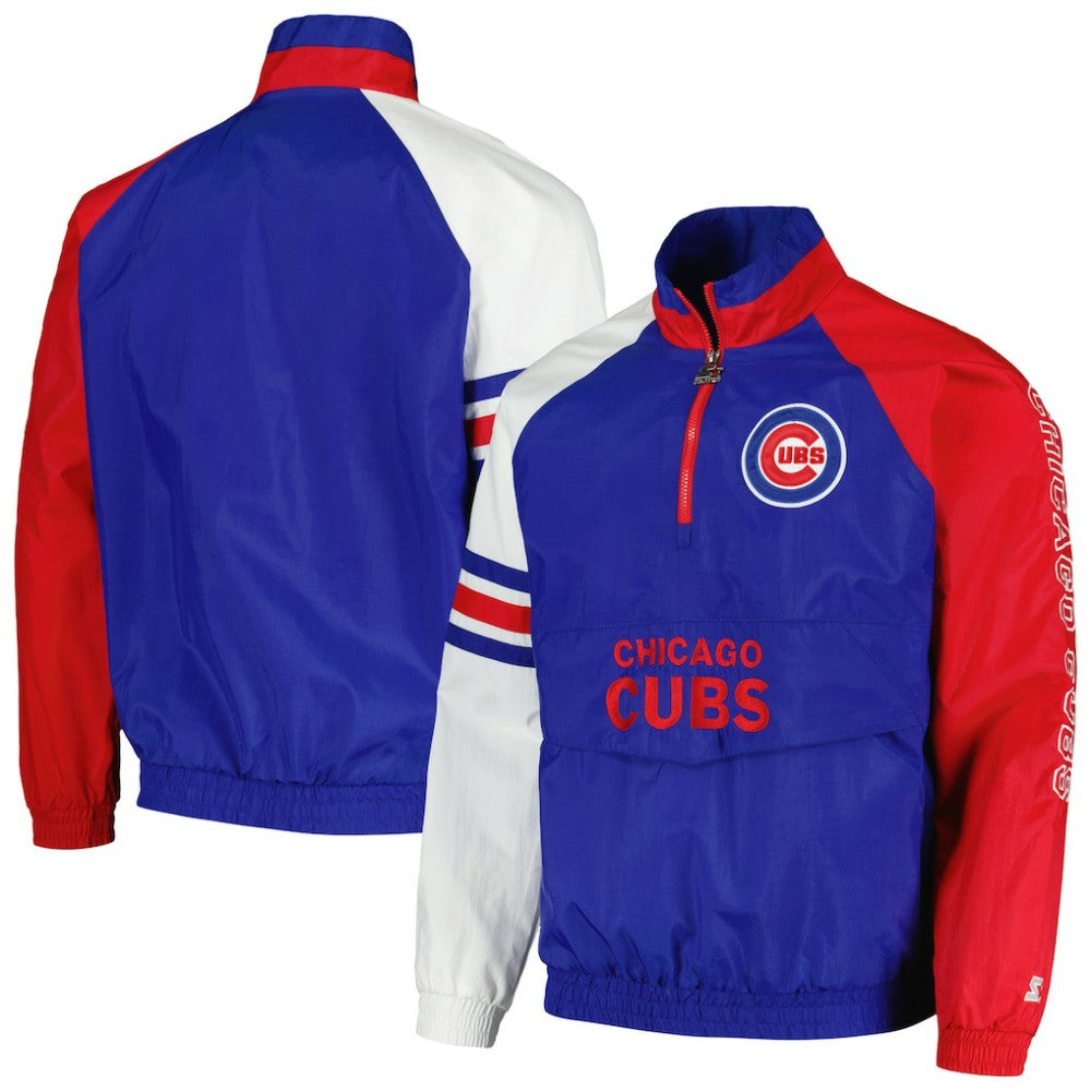 Chicago Cubs Starter Elite Raglan Half-Zip Jacket Royal/Red