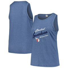 Cleveland Guardians Soft as a Grape Women's Plus Size Curvy High Neck Tri-Blend Tank Top Navy