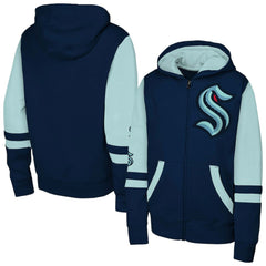 Seattle Kraken Youth Face Off Full-Zip Hoodie Navy