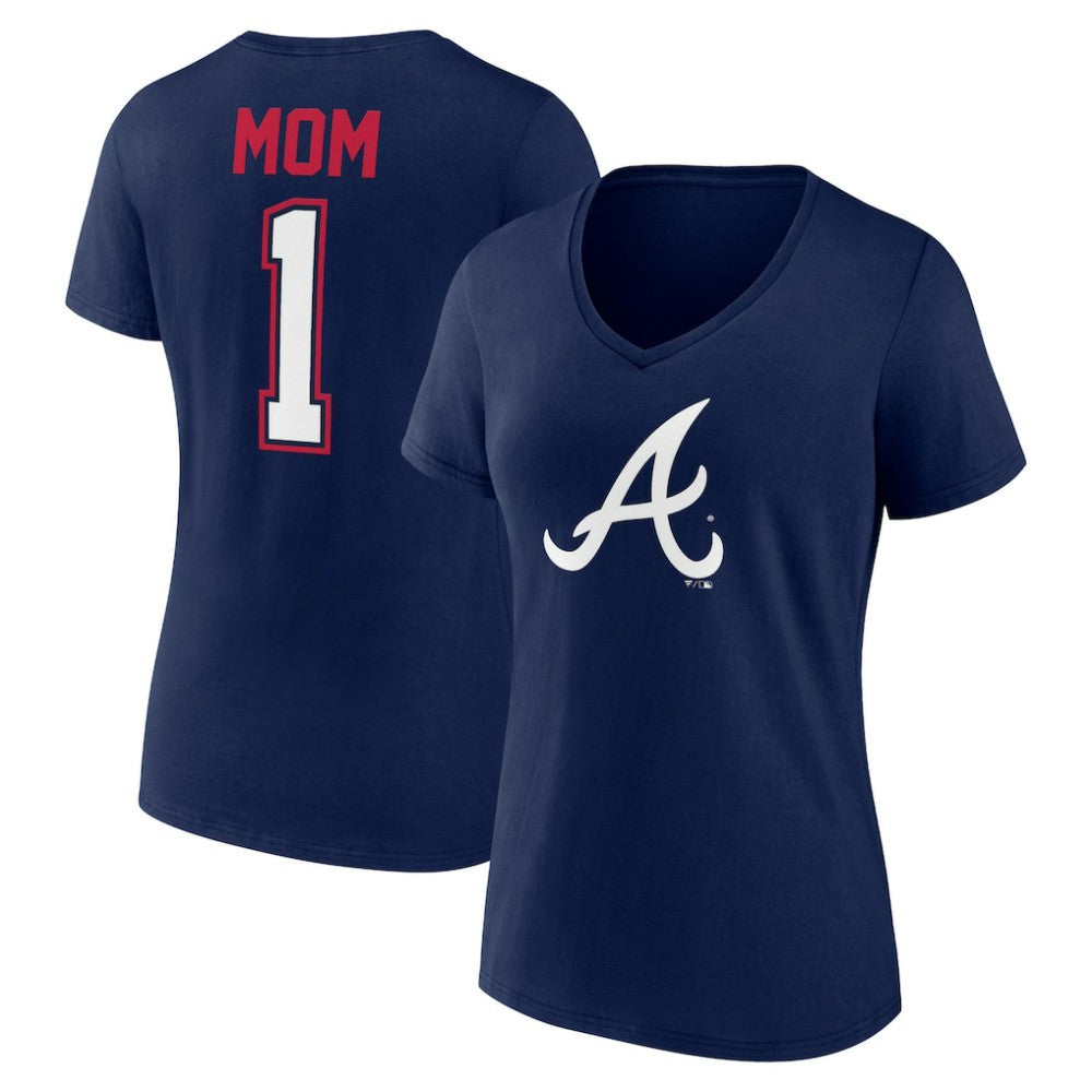 Atlanta Braves Women's Plus Size Mother's Day #1 Mom V-Neck T-Shirt Navy