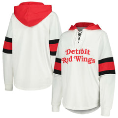 Detroit Red Wings G-III 4Her by Carl Banks Women's Goal Zone Long Sleeve Lace-Up Hoodie T-Shirt White/Red