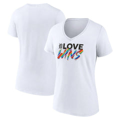 Detroit Tigers Women's Love Wins V-Neck T-Shirt White