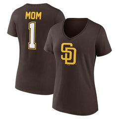 San Diego Padres Women's Mother's Day #1 Mom V-Neck T-Shirt Brown