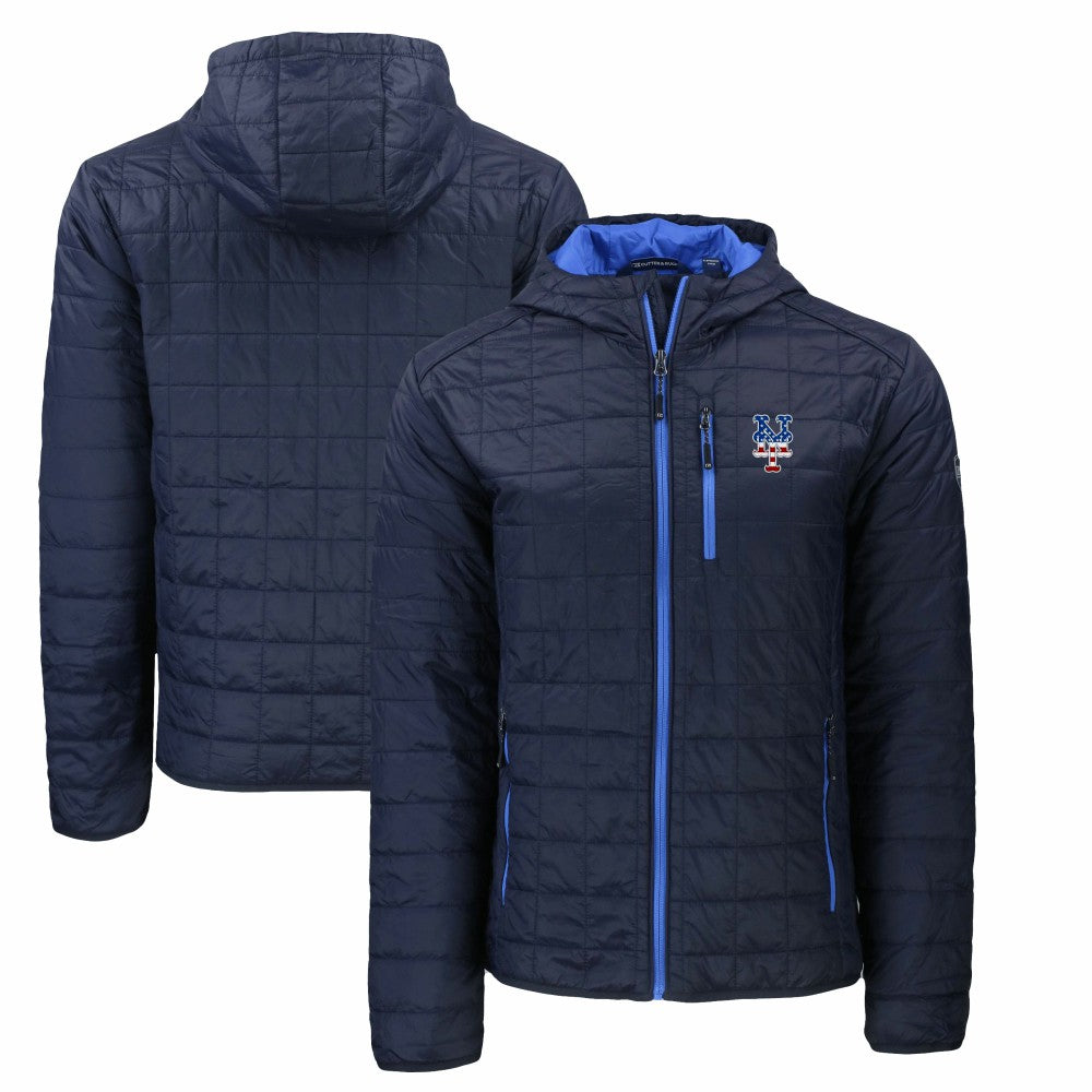 New York Mets Cutter & Buck Americana Rainier Primaloft Eco Full-Zip Hooded Jacket Navy