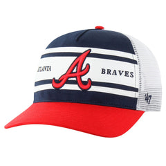 Atlanta Braves Gridiron Super Stripe Relaxed Trucker Hitch Adjustable Hat Navy | 47 brand