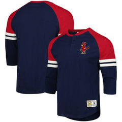 St. Louis Cardinals Cooperstown Collection Legendary Raglan Slub Henley Three-Quarter Sleeve T-Shirt Navy | Mitchell & Ness