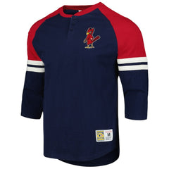 St. Louis Cardinals Cooperstown Collection Legendary Raglan Slub Henley Three-Quarter Sleeve T-Shirt Navy | Mitchell & Ness