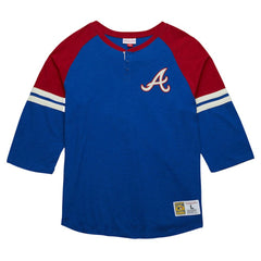 Atlanta Braves Cooperstown Collection Legendary Raglan Slub Henley 3/4-Sleeve T-Shirt Royal | Mitchell & Ness