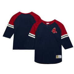 Boston Red Sox Cooperstown Collection Legendary Raglan Slub Henley 3/4-Sleeve T-Shirt Navy | Mitchell & Ness