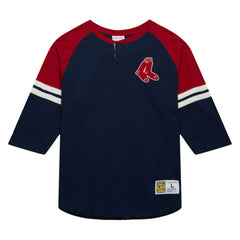 Boston Red Sox Cooperstown Collection Legendary Raglan Slub Henley 3/4-Sleeve T-Shirt Navy | Mitchell & Ness