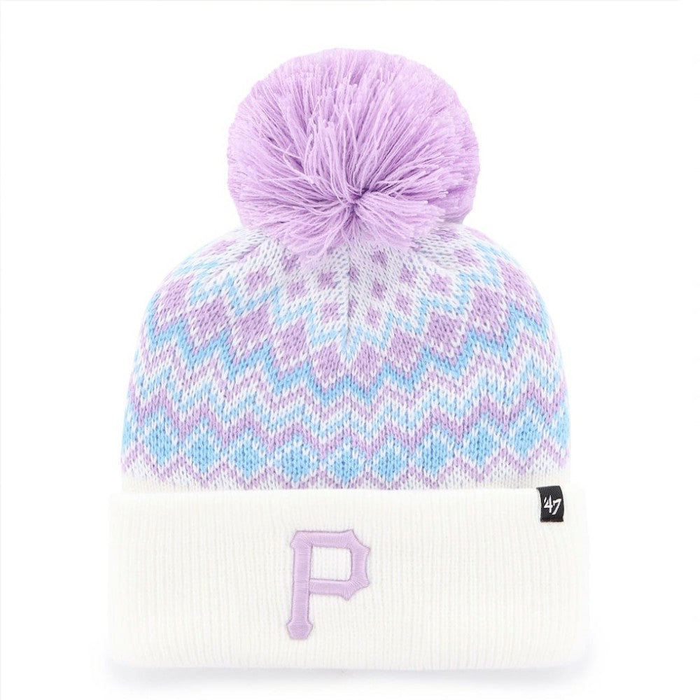 Pittsburgh Pirates Girls Youth Elsa Cuffed Knit Hat with Pom White | 47 brand