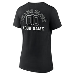 Atlanta Braves Women's Monochrome Personalized Name & Number V-Neck T-Shirt Black