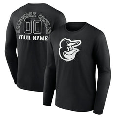 Baltimore Orioles Monochrome Personalized Name & Number Long Sleeve T-Shirt Black