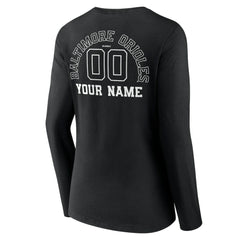 Baltimore Orioles Women's Monochrome Personalized Name & Number Long Sleeve V-Neck T-Shirt Black