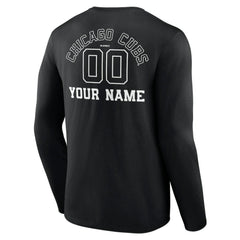 Chicago Cubs Monochrome Personalized Name & Number Long Sleeve T-Shirt Black