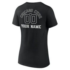Chicago Cubs Women's Monochrome Personalized Name & Number V-Neck T-Shirt Black