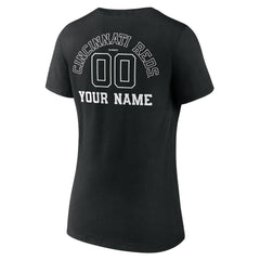 Cincinnati Reds Women's Monochrome Personalized Name & Number V-Neck T-Shirt Black