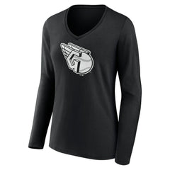 Cleveland Guardians Women's Monochrome Personalized Name & Number Long Sleeve V-Neck T-Shirt Black