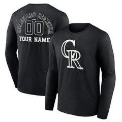 Colorado Rockies Monochrome Personalized Name & Number Long Sleeve T-Shirt Black