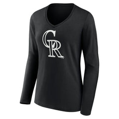 Colorado Rockies Women's Monochrome Personalized Name & Number Long Sleeve V-Neck T-Shirt Black