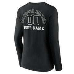 Colorado Rockies Women's Monochrome Personalized Name & Number Long Sleeve V-Neck T-Shirt Black