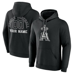 Los Angeles Angels Monochrome Personalized Name & Number Pullover Hoodie Black
