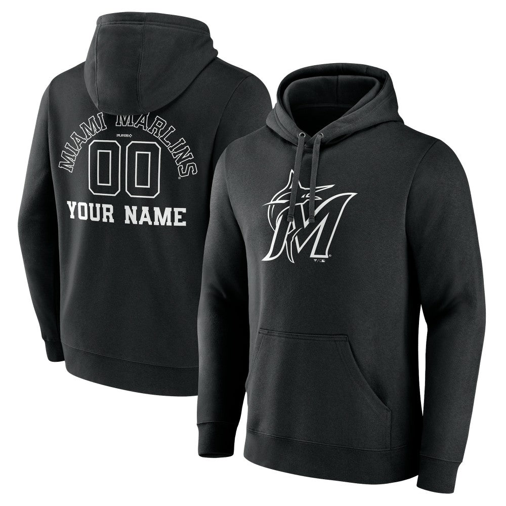 Miami Marlins Monochrome Personalized Name & Number Pullover Hoodie Black