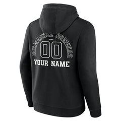 Milwaukee Brewers Monochrome Personalized Name & Number Pullover Hoodie Black