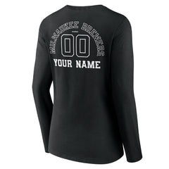 Milwaukee Brewers Women's Monochrome Personalized Name & Number Long Sleeve V-Neck T-Shirt Black