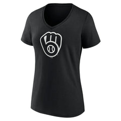 Milwaukee Brewers Women's Monochrome Personalized Name & Number V-Neck T-Shirt Black