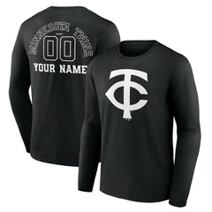 Minnesota Twins Monochrome Personalized Name & Number Long Sleeve T-Shirt Black