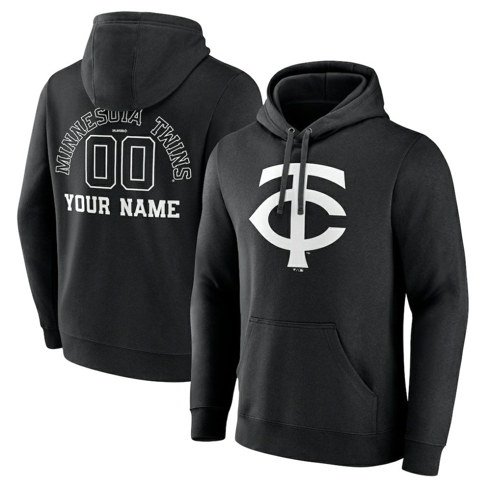 Minnesota Twins Monochrome Personalized Name & Number Pullover Hoodie Black