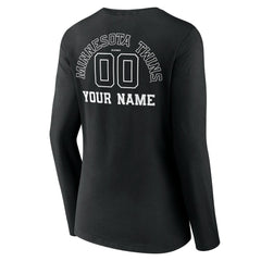 Minnesota Twins Women's Monochrome Personalized Name & Number Long Sleeve V-Neck T-Shirt Black