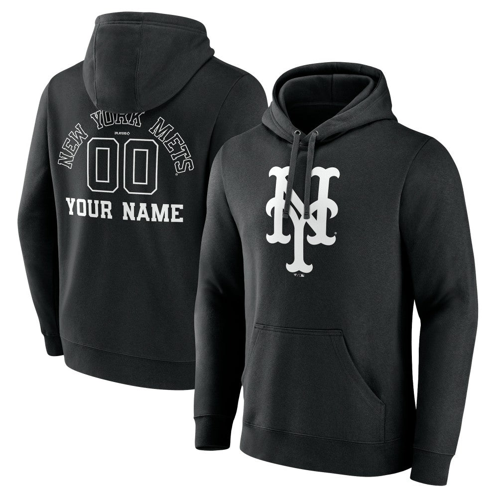 New York Mets Monochrome Personalized Name & Number Pullover Hoodie Black
