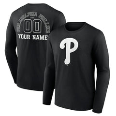 Philadelphia Phillies Monochrome Personalized Name & Number Long Sleeve T-Shirt Black