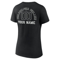 Philadelphia Phillies Women's Monochrome Personalized Name & Number V-Neck T-Shirt Black