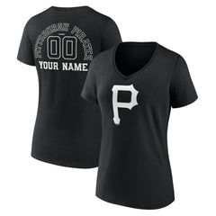 Pittsburgh Pirates Women's Monochrome Personalized Name & Number V-Neck T-Shirt Black
