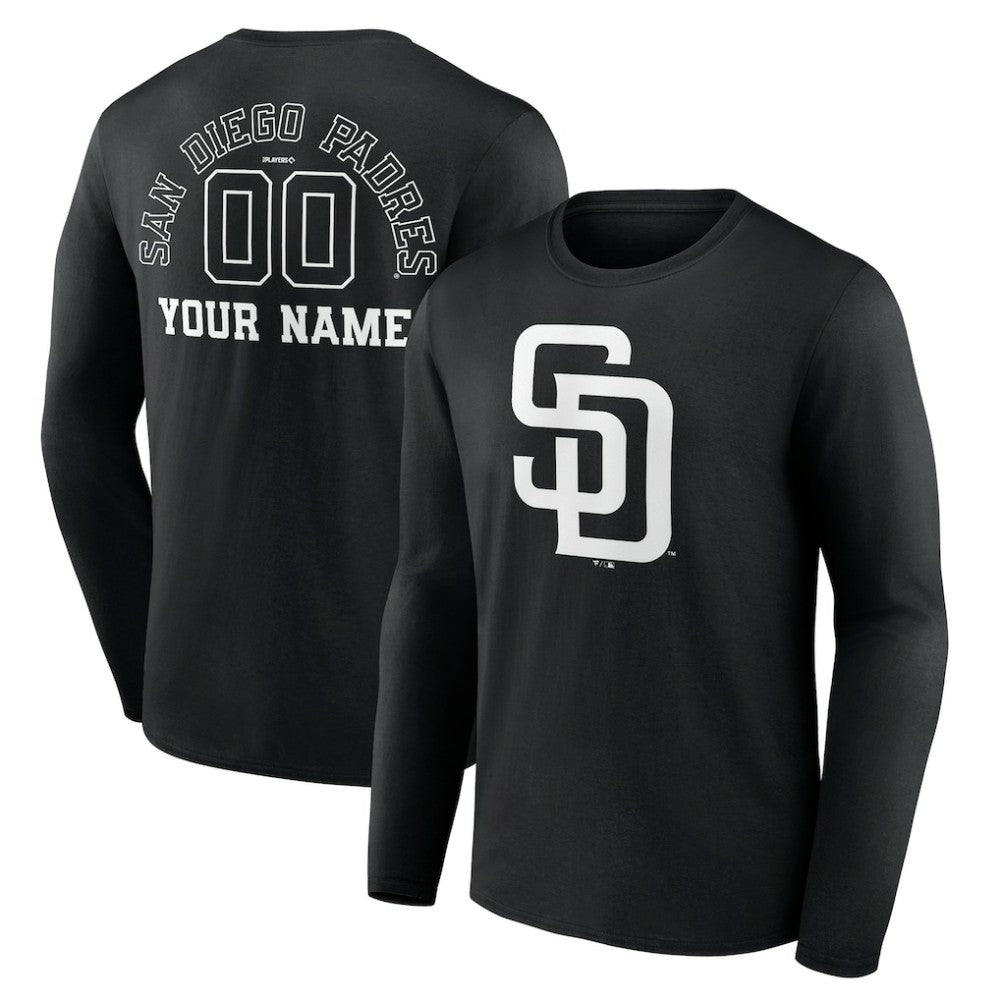 San Diego Padres Monochrome Personalized Name & Number Long Sleeve T-Shirt Black