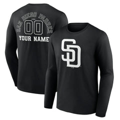 San Diego Padres Monochrome Personalized Name & Number Long Sleeve T-Shirt Black