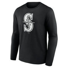 Seattle Mariners Monochrome Personalized Name & Number Long Sleeve T-Shirt Black