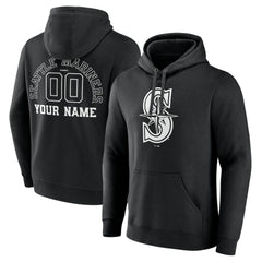 Seattle Mariners Monochrome Personalized Name & Number Pullover Hoodie Black