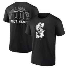 Seattle Mariners Monochrome Personalized Name & Number T-Shirt Black