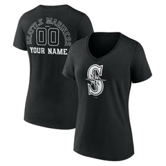 Seattle Mariners Women's Monochrome Personalized Name & Number V-Neck T-Shirt Black