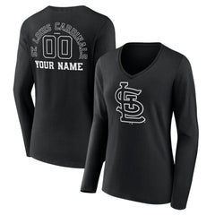 St. Louis Cardinals Women's Monochrome Personalized Name & Number Long Sleeve V-Neck T-Shirt Black