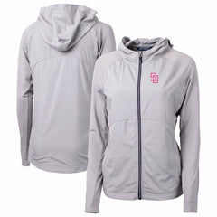 San Diego Padres Cutter & Buck Women's City Connect Adapt Eco Knit Hybrid Recycled Full-Zip Hoodie Gray