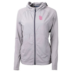 San Diego Padres Cutter & Buck Women's City Connect Adapt Eco Knit Hybrid Recycled Full-Zip Hoodie Gray