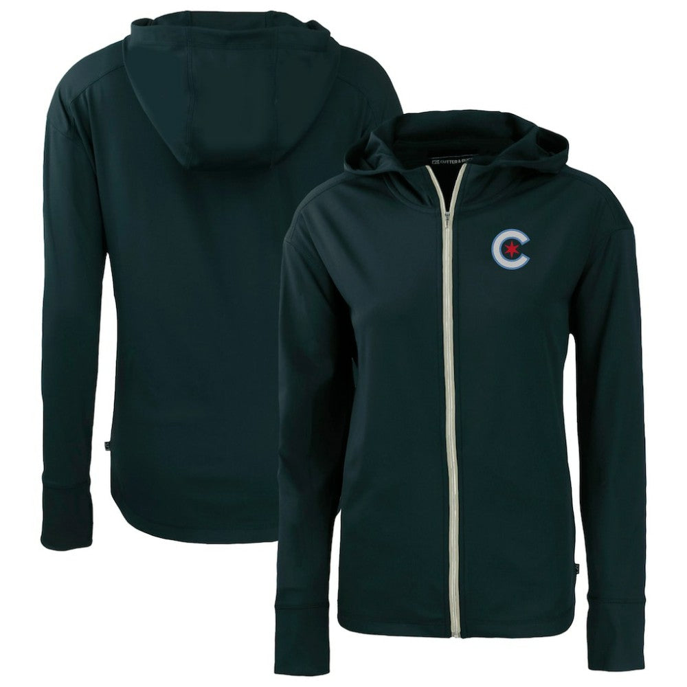 Chicago Cubs Cutter & Buck Women's City Connect Daybreak Eco Recycled Full-Zip Hoodie Navy