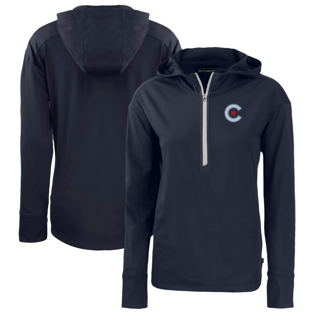 Chicago Cubs Cutter & Buck Women's City Connect Daybreak Eco Recycled Half-Zip Hoodie Navy