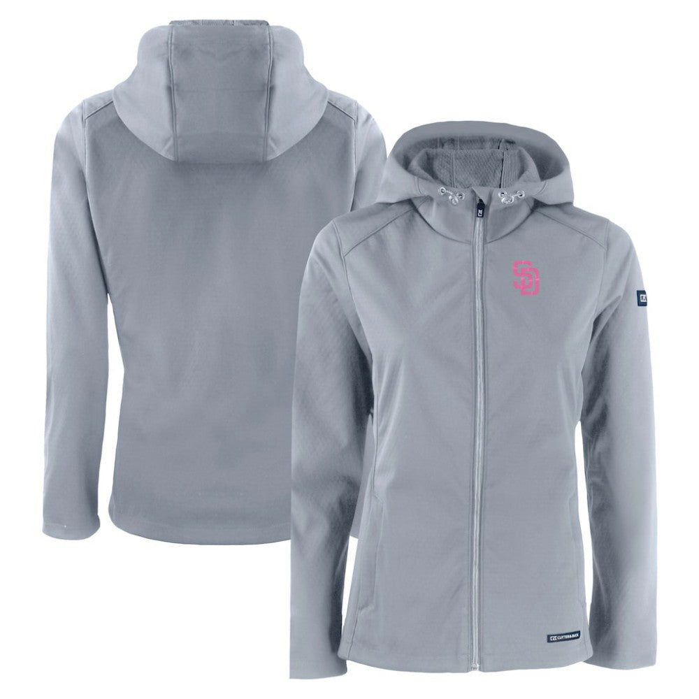 San Diego Padres Cutter & Buck Women's City Connect Evoke Eco Softshell Recycled Full-Zip Hoodie Jacket Gray