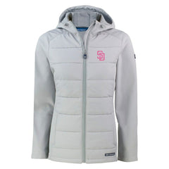 San Diego Padres Cutter & Buck Women's City Connect Evoke Hybrid Eco Softshell Recycled Full-Zip Hoodie Jacket Gray